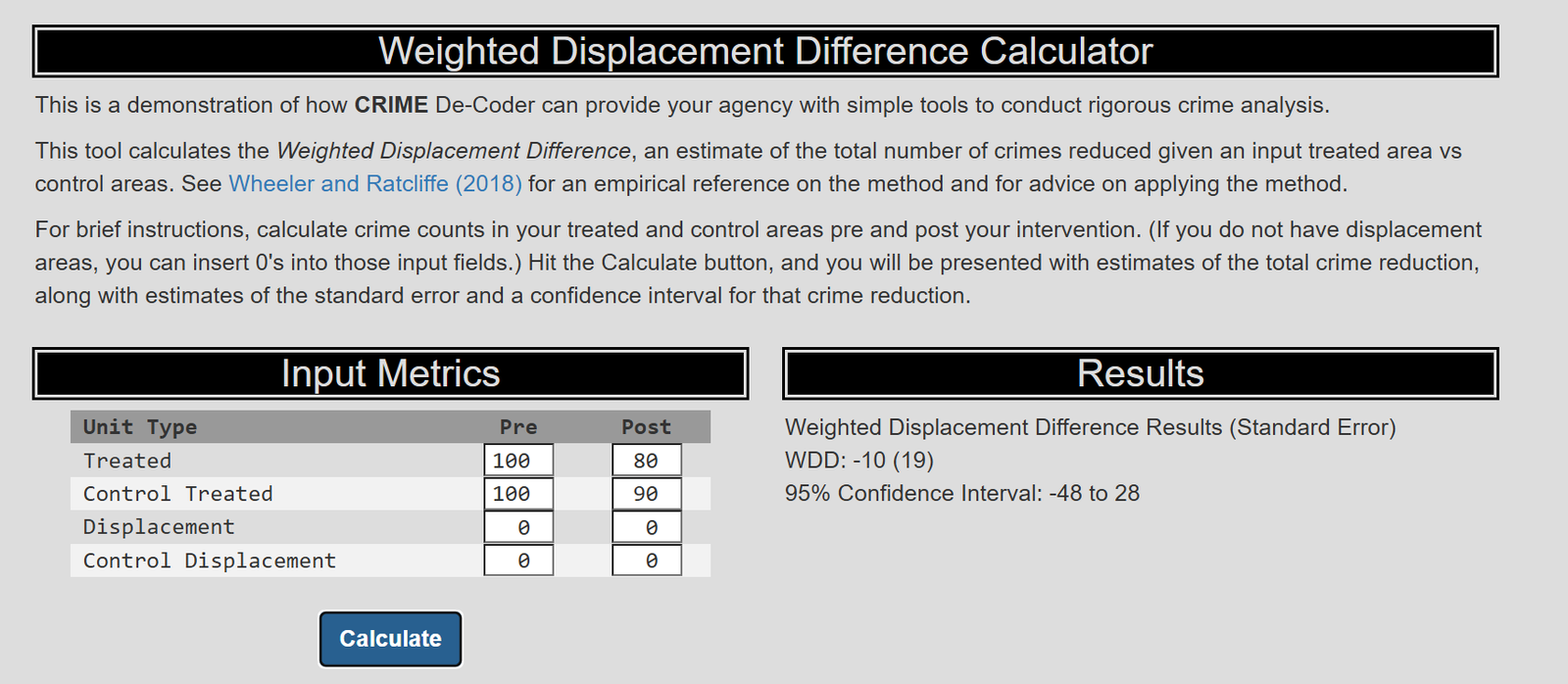 Screenshot of WDD online app